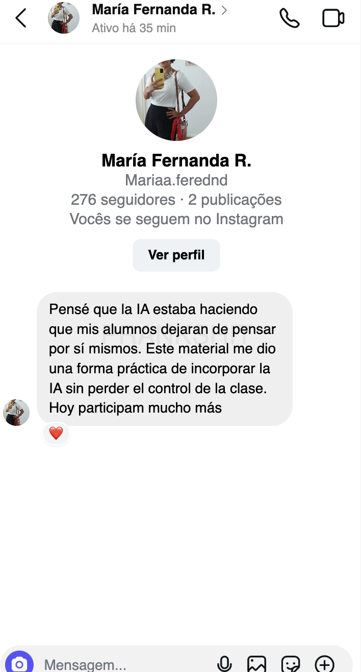 Mensagem de uma professora no Instagram sobre o controle da sala com IA